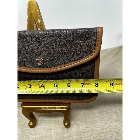 Michael Kors Brown MK Logo Pattern Light Trim Snap Closure Small Bag Storage - Picture 5 of 6